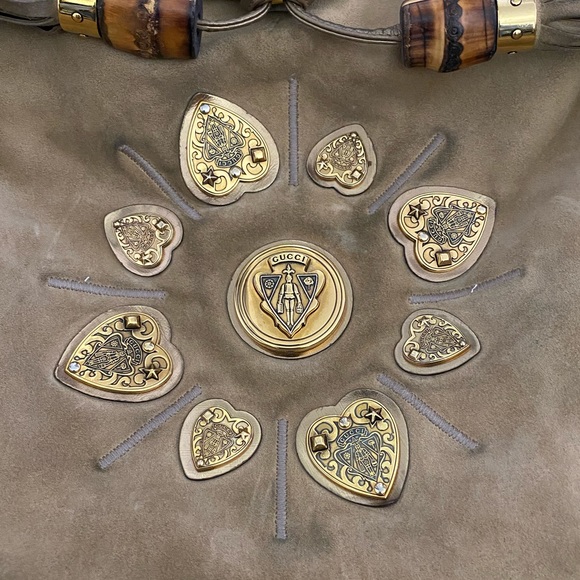 Suede and Leather Gucci Bag w/Metal Handle - Picture 3 of 8